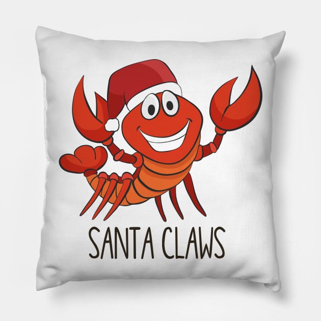 Santa Claws, Cute Funny Lobster Christmas Pillow by Dreamy Panda Designs