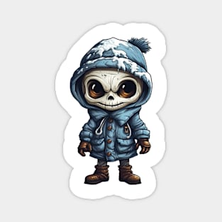 Spooky figure of a skull in a mask wearing a cloak, perfect for Halloween, covered with snow ! Magnet