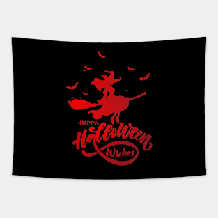 Happy Halloween Beauty Witch Flying Broom Tapestry