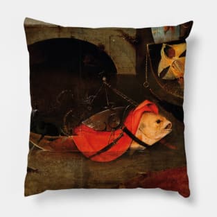 WEIRD FISH BOAT AND FISHERS IN THE DARK WATERS  from Triptych of the Temptation of St. Anthony by Hieronymus Bosch Pillow