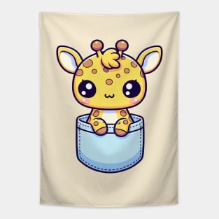 Baby Giraffe in a Pocket Cute Kawaii Peeking Animal Lover Tapestry