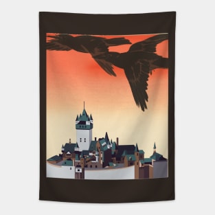 Crows above the town Tapestry