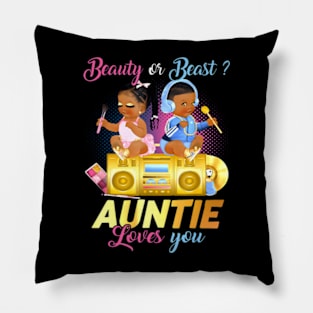 Cute Beauty Or Beat Auntie Loves You - Gender Reveal Party Pillow