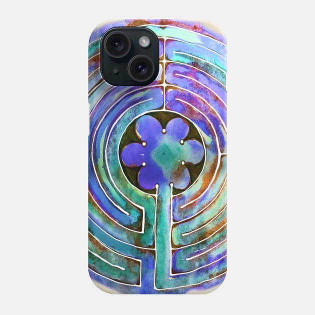 Blue Hand Painted Watercolor Labyrinth Phone Case by Heartsake