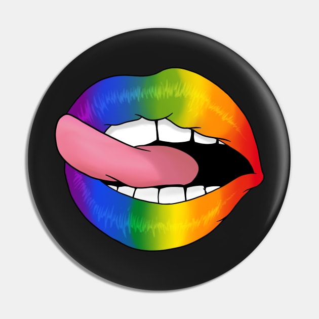 Rainbow Lips LGBT Gay pride flag - I Licked It So It's Mine design Pin by theodoros20