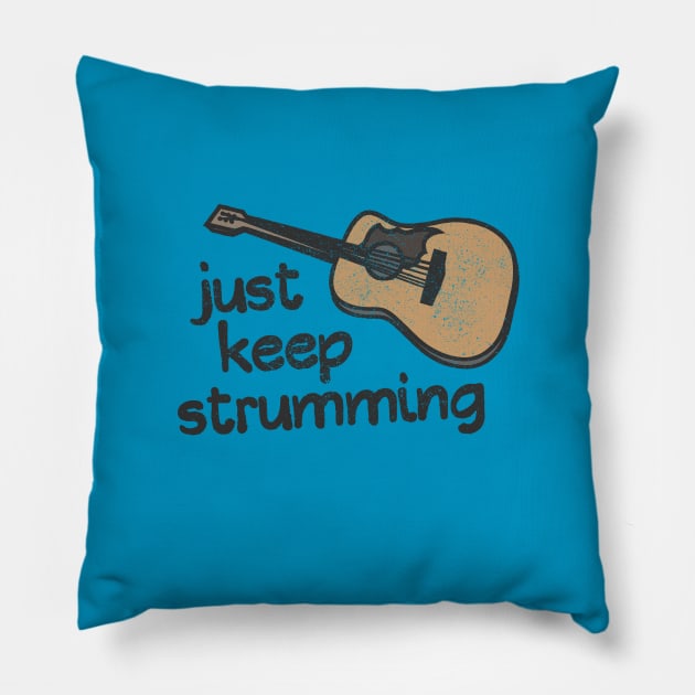 Guitar Pun Encouragement - Keep Strumming Pillow by Commykaze