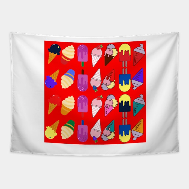 Ice Cream Flavour Red Background Tapestry by DesignMore21