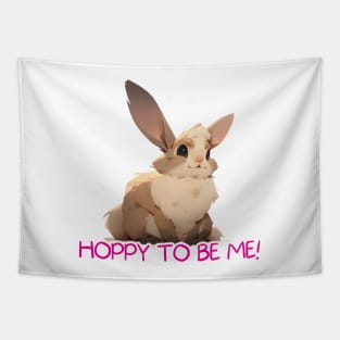 Hoppy to Be Me!" Cute Bunny Digital Art with Funny Puns and Sayings Tapestry