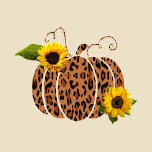 Leopard Print Pumpkin Sunflowers Seasonal Autumn T-Shirt