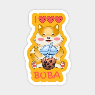 I Love Bubble Tea, Shiba Inu Drinking Bubble Tea, funny Japanese Sticker Magnet