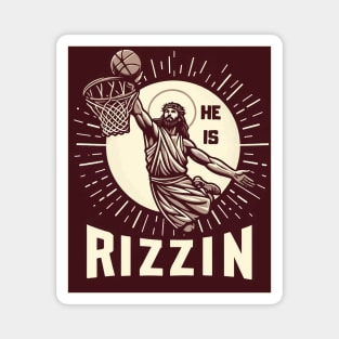 He Is Rizzin Funny Basketball Retro Jesus Christ Magnet