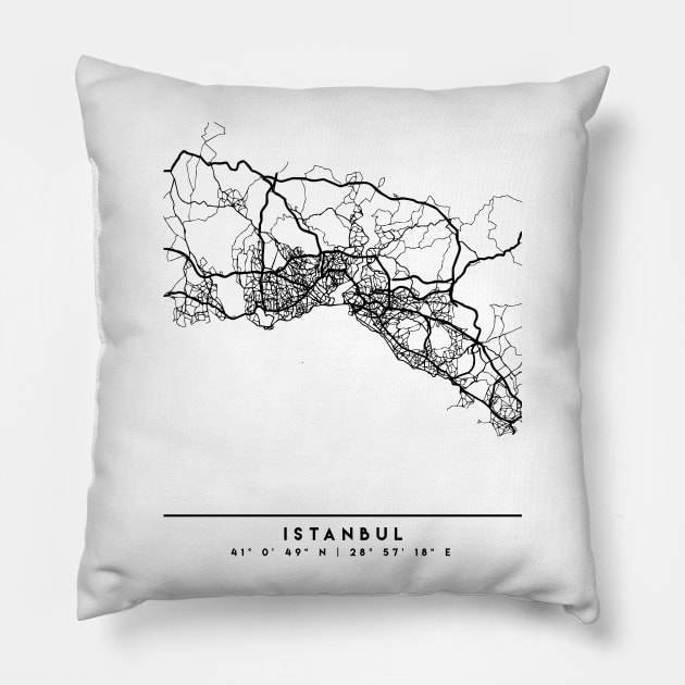 ISTANBUL TURKEY BLACK CITY STREET MAP ART Pillow by deificusArt