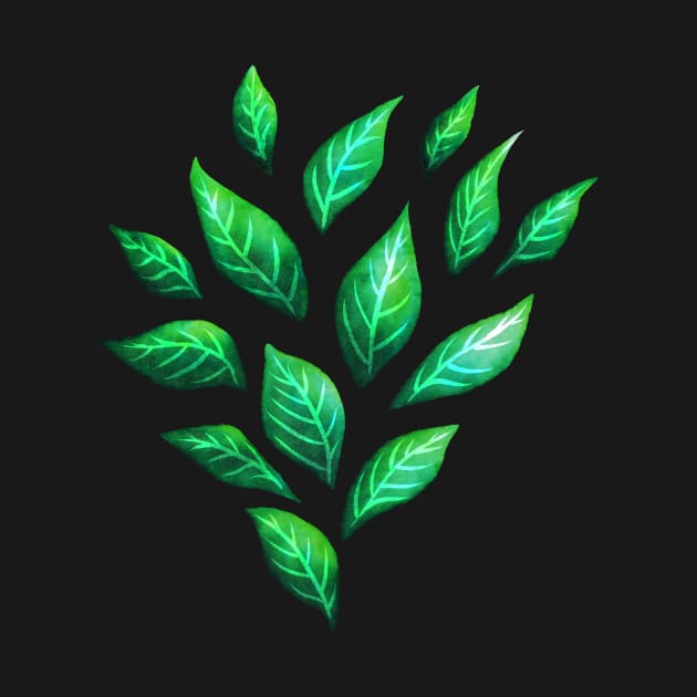 Dark Abstract Green Leaves by Boriana Giormova