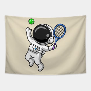 Cute Astronaut Playing Tennis Ball Cartoon Tapestry