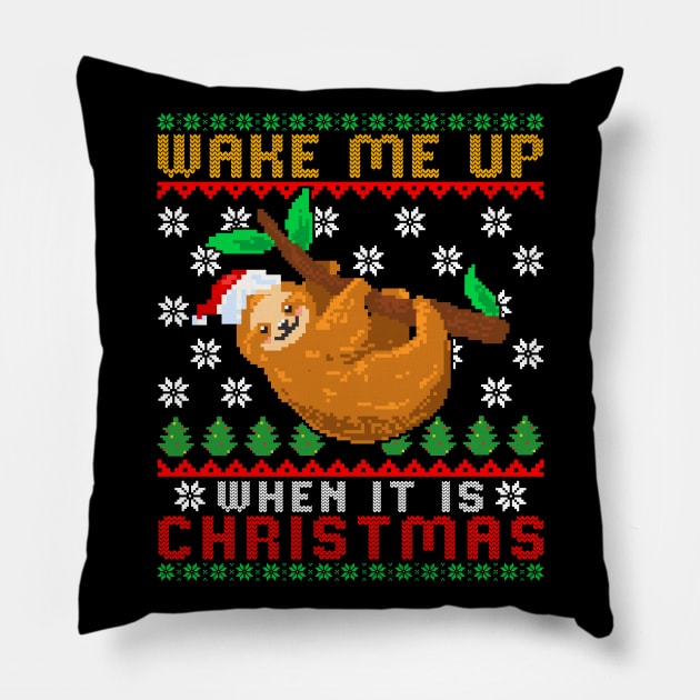 Sleepy Sloth Ugly Christmas Pillow by AngelFlame