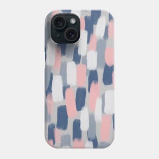 Abstract, Navy Blue, Grey and Blush Pink Paint Brush Effect Phone Case