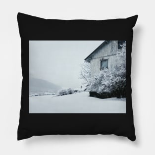 Scandinavian Wintertime - Snowfall in Rural Norway Pillow