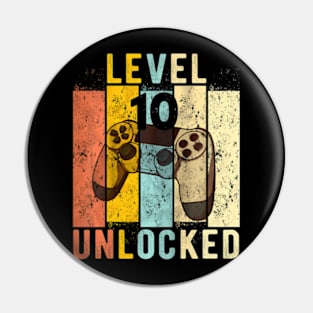 Kids 10th Birthday Level 10 Unlocked Video Gamer Pin