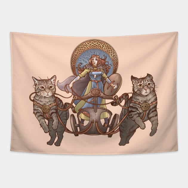 Frey Driving Her Cat Chariot Tapestry by Dani Zemba