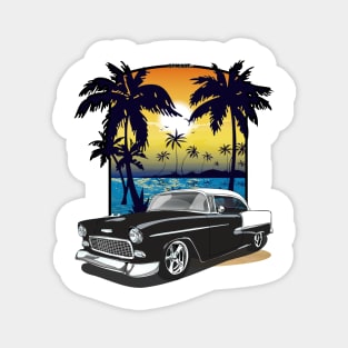 1955 Black Chevy Bel Air Beach Print Magnet