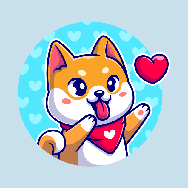 Happy Shiba Inu Dog Wearing Scarf With Love Cartoon by Catalyst Labs