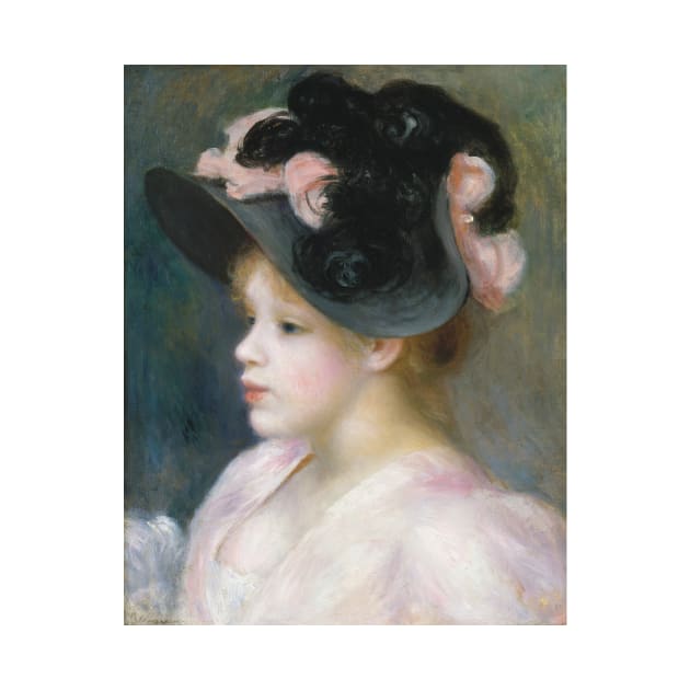 Young Girl in a Pink-and-Black Hat by Auguste Renoir by Classic Art Stall