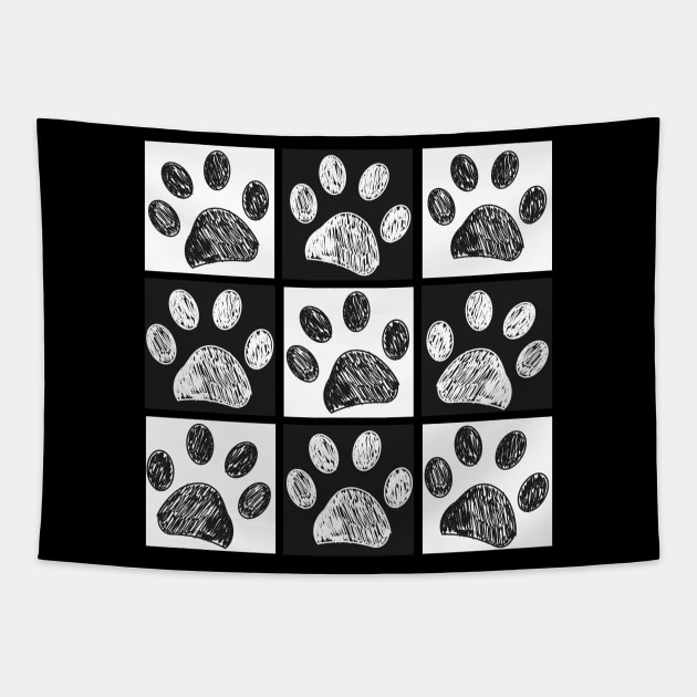 Black and white square with doodle paw print Tapestry by GULSENGUNEL