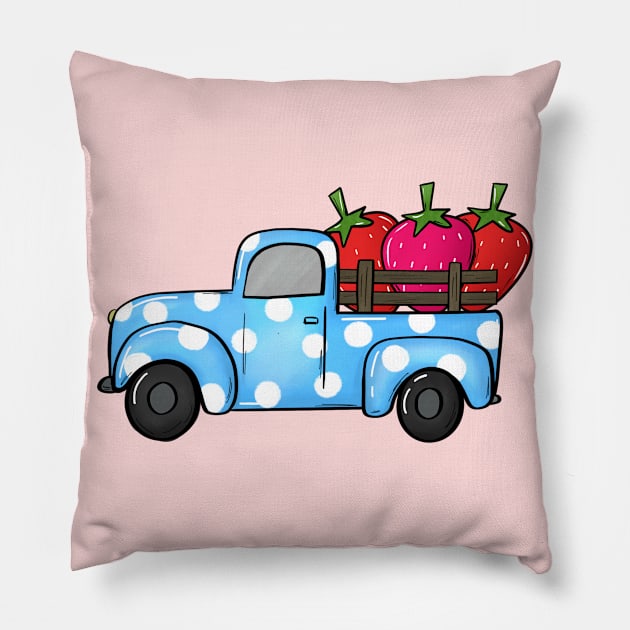 strawberry truck Pillow by ithacaplus