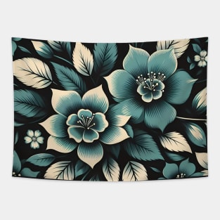 Teal Floral Motif Tapestry