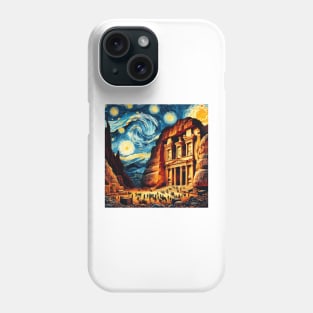 Petra, Jordan, in the style of Vincent van Gogh's Starry Night Phone Case