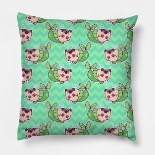 Mermaid Pug Chevron Pattern Pillow