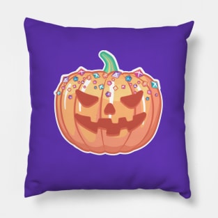 Sugar-Sprinkled Jack-o-lantern on dark colours Pillow