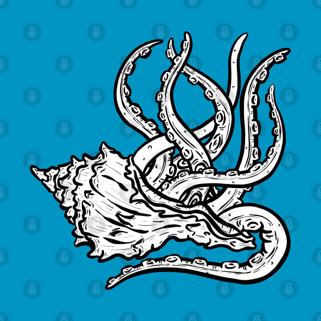 Octopus Tentacles in A Conch Seashell Illustration Outline by Squeeb Creative