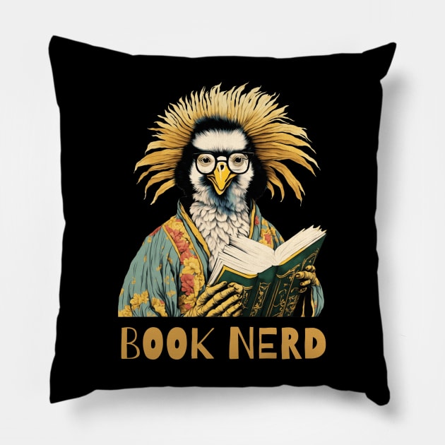 Book nerd pelican design Pillow by Fun Planet