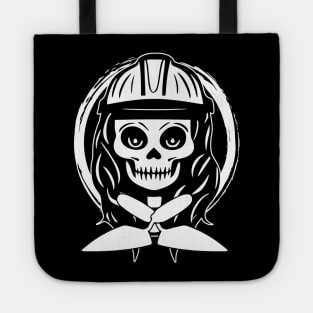 Female Bricklayer Skull and Trowel White Logo Tote