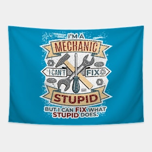 Funny Vintage Mechanic Fix Stupid Mechanical Man Garage Meme Tapestry