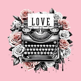 Vintage Retro Eternal Love Note with Vintage Roses and Typewriter T-Shirt