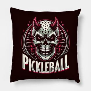 Pickleball Devil Skull Fire T-Shirt Design Pillow