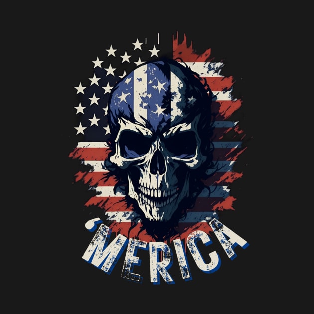Merica Skull with American Flag by Trip Tank