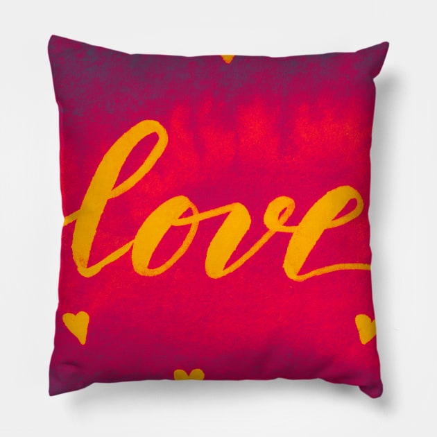 Valentine's Day Watercolor Love – magenta and yellow Pillow by wackapacka