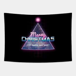 Merry Christmas Happy New Year Cyberpunk Vaporwave Tapestry