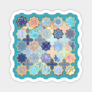 Peach and Blue Geometric Tile Pattern Magnet