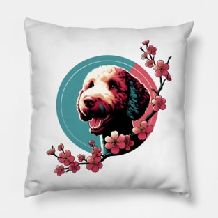 Lagotto Romagnolo Revels in Spring Cherry Blossoms Pillow