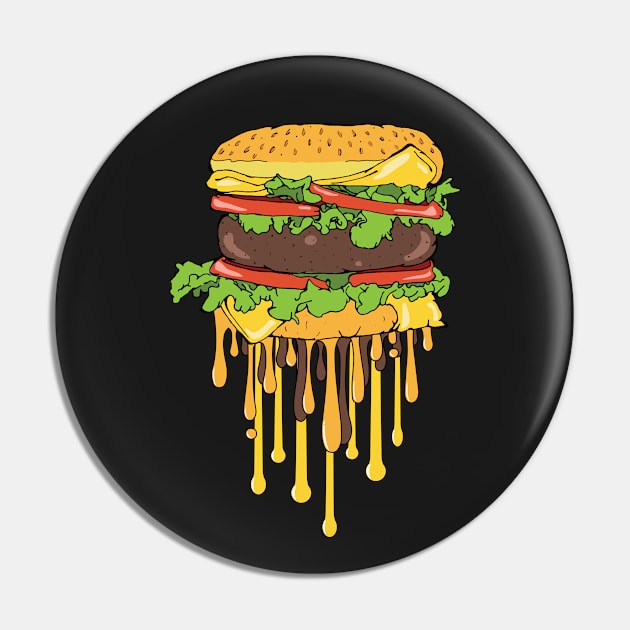 Melting Cheeseburger Junk Food Art Pin by HotHibiscus