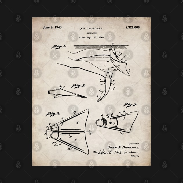 Scuba Diving Fins Patent - Deep Sea Diver Dive Coach Art - Antique by patentpress