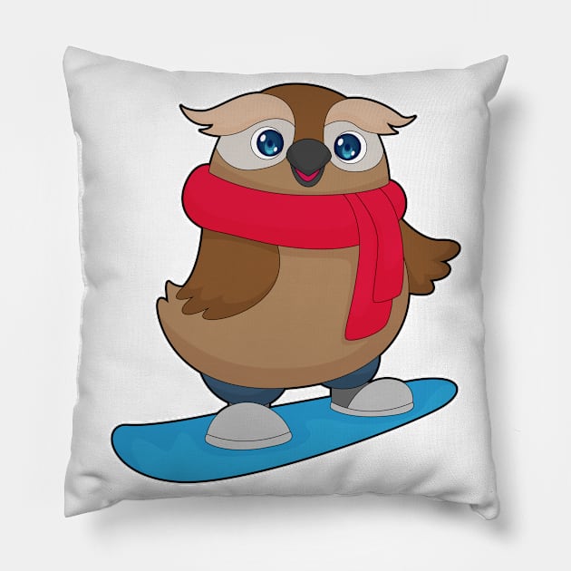 Owl Snowboard Winter sports Pillow by Markus Schnabel