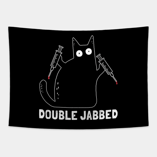 Cat With Syringes, Double Jabbed, Fully Vaccinated Tapestry by NuttyShirt