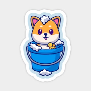 Cute Shiba Inu Bathing In Bucket With Bubble Cartoon Magnet