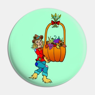 Scarecrow with Pumpkin Harvest Basket Pin