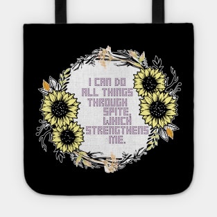 Sunflower Cross Stitch I Can Do All Things Through Spite, Which Strengthens Me Tote